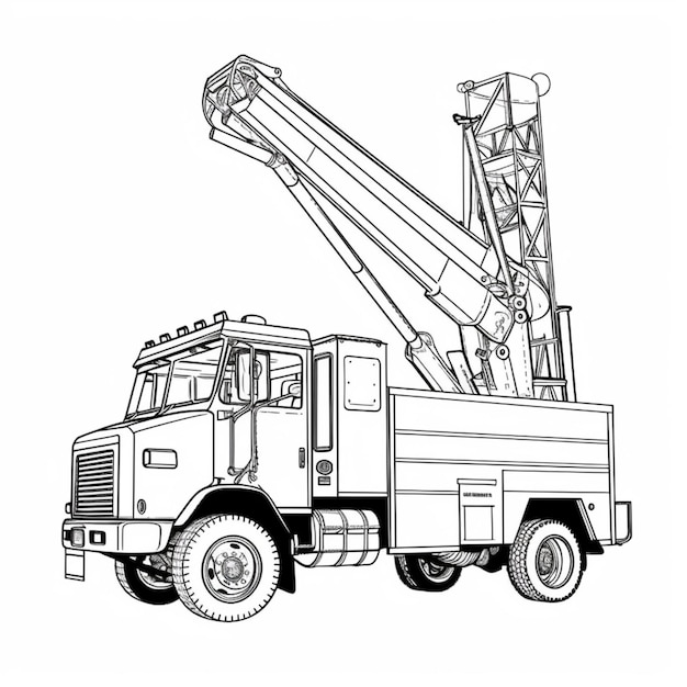 Coloring pages of a crane truck with a crane on the back generative ai