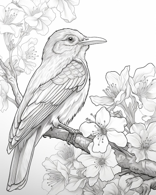 Coloring Pages Flowers Birds Style