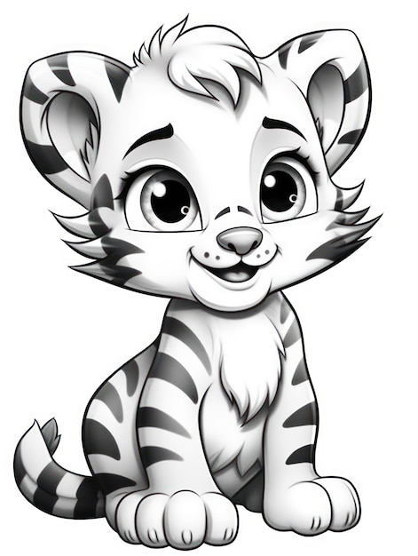 Coloring pages for kids little tiger cartoon style