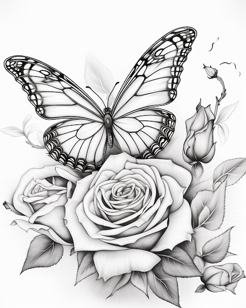 Coloring Pages With Butterfly And Rose