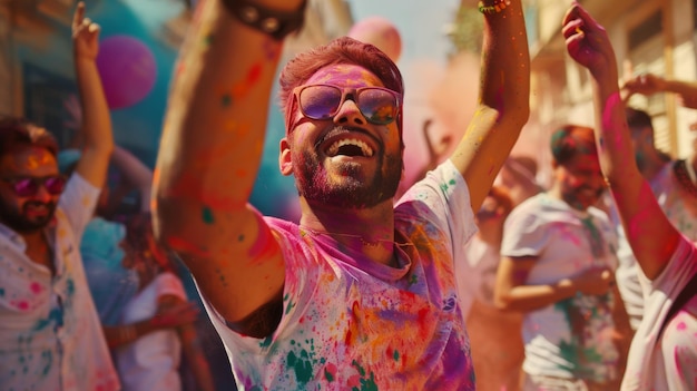 Colorsoaked reveler celebrating Holi the festival of colors