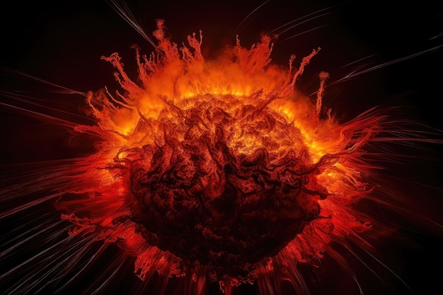 Colossal sun with its fiery surface in the middle of explosive eruption created with generative ai