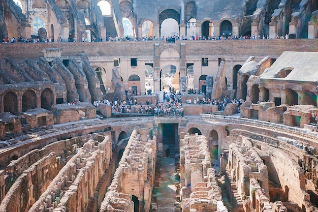 Colosseum background blue sky in rome italy