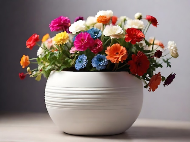 Colour flowers in white pot