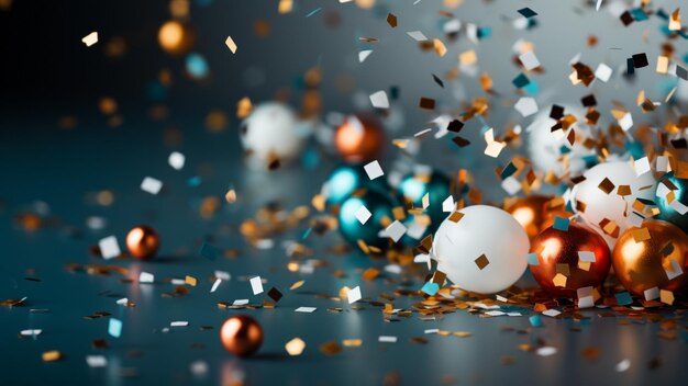 coloured confetti and streamers as a white New Years background