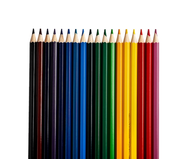 Coloured pencils row set collection of different color isolated on white background