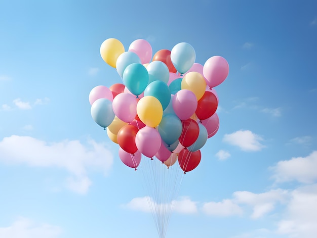 Colourful balloons flying in the blue sky