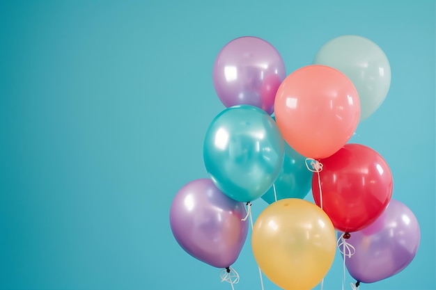 Colourful Balloons Strings Blue Background