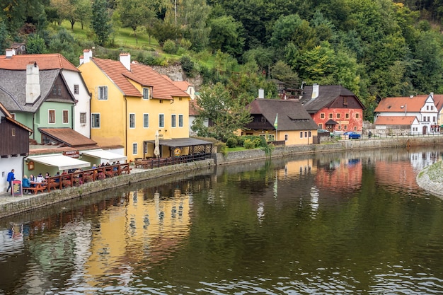 Colourful Buildings along the Vlatava River in Krumlov