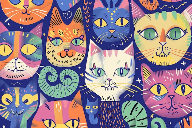 colourful drawn illustratoin cute doodle cat