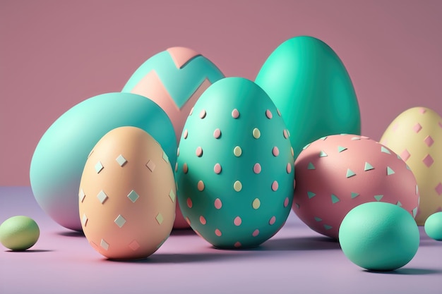 Colourful Easter eggs on pastel background AI Generation