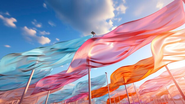 Colourful Flags Flicking Blue Sky Background HD Illustrations