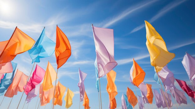 Colourful Flags Flicking Blue Sky Background HD Illustrations