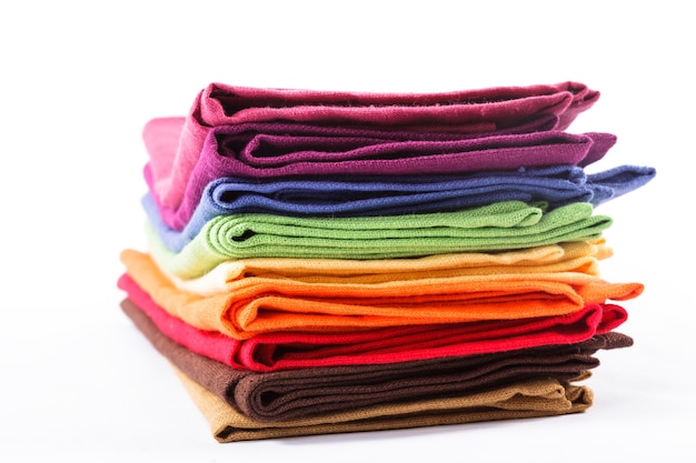 colourful flax textile heap for tableware on white background