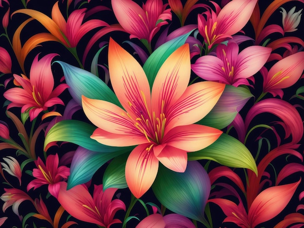 colourful Glory Lily floral pattern