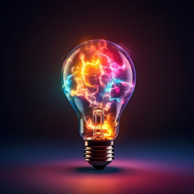 A colourful glowing idea bulb lamp visualisation of brainstorming bright idea and creative thinking