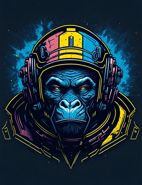 Colourful graffiti illustration of an ape in a space suit vibrant colour highly detailed