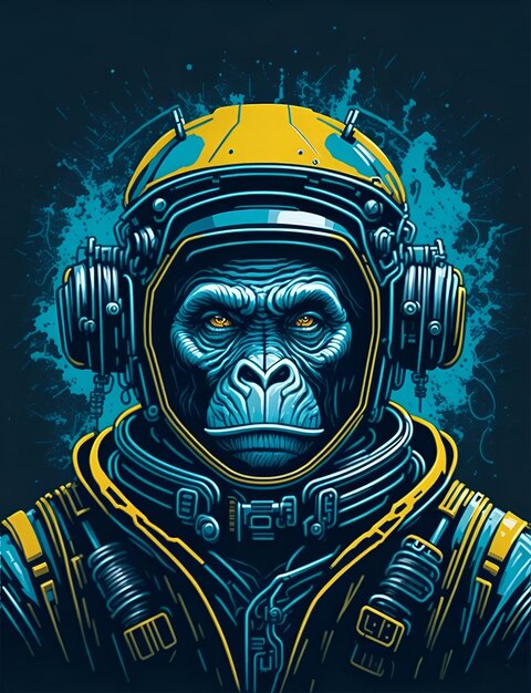 Colourful graffiti illustration of an ape in a space suit vibrant colour highly detailed