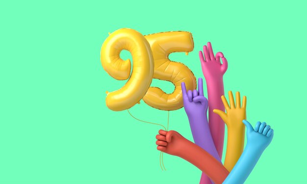 Colourful hands holding a happy th birthday party balloon d rendering