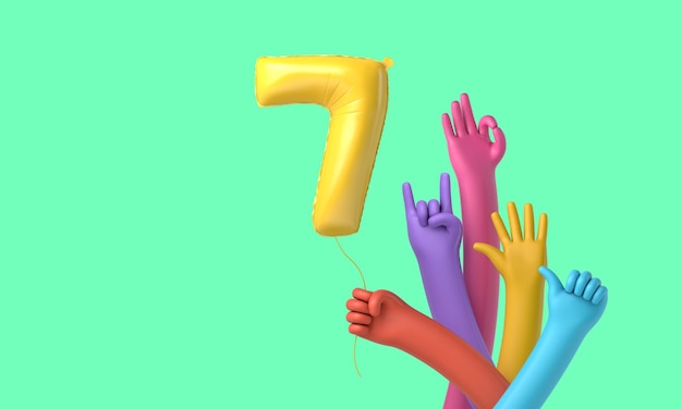 Colourful hands holding a happy th birthday party balloon d rendering