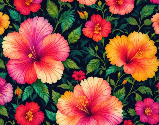 colourful Hibiscus floral pattern