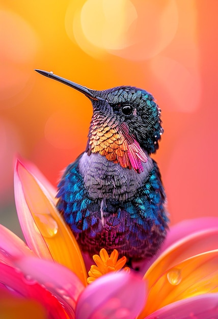 Photo a colourful image of a hummingbird sitting on a tree