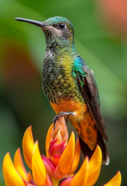 Photo a colourful image of a hummingbird sitting on a tree