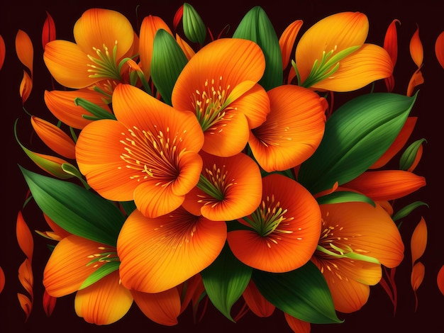 colourful Orange Tiger Lily floral pattern