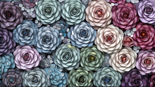 Colourful seamless ornamental rose background made in Mosaic design style with Generative AI Tech