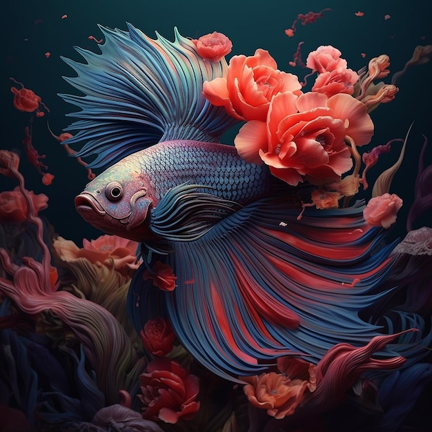 Colourful single betta fish like flowers pictures Generative AI