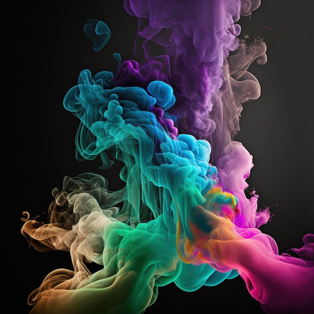 Colourful smoke trails floating on gray background created using generative ai technology