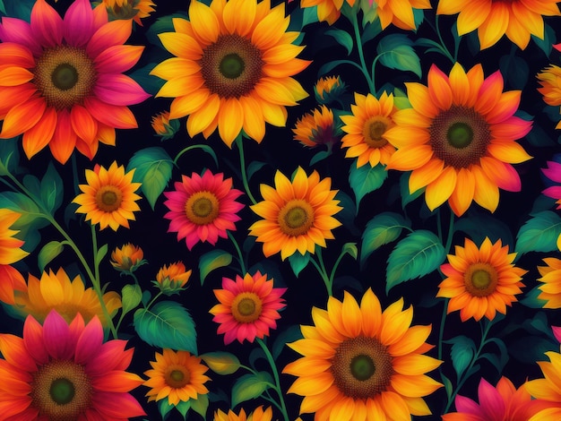 colourful Sunflower floral pattern