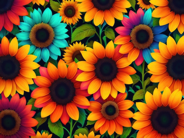 colourful Sunflower floral pattern