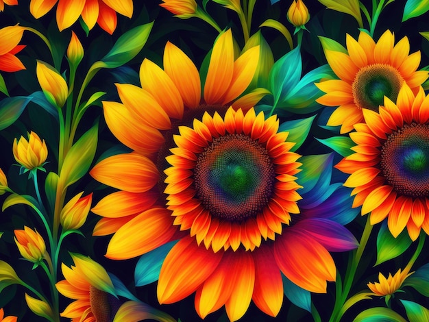 colourful Sunflower floral pattern