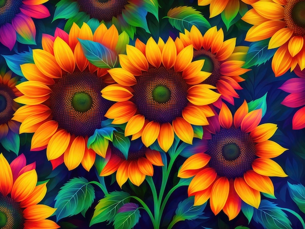 colourful Sunflower floral pattern