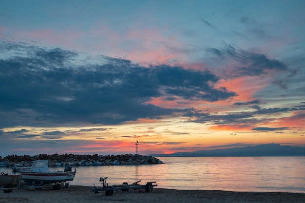 Colourful sunset over the sea at greek island thassos