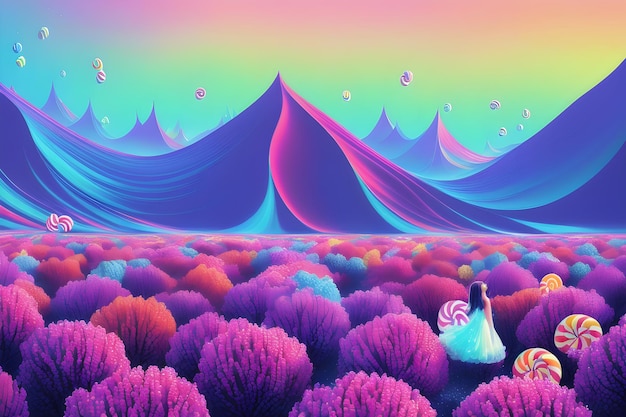 Colourful Vibrant Landscapes for children's picture books fairy tales cartoons illustrations Generative AI