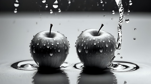 Colourless image of a apple with splash of water