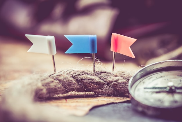 Photo columbus day and world map with compass