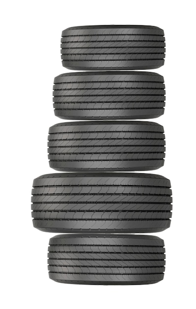 Photo column of tires isolated on the white background