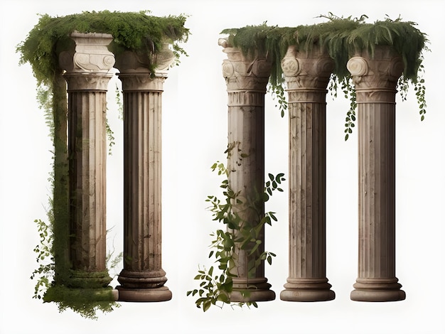 Photo the columns are made of stone with plants and trees