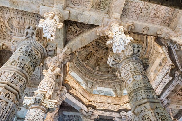 Columns of beautiful Ranakpur Jain temple in Ranakpur Rajasthan India