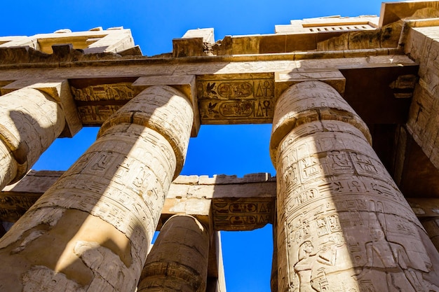 Columns in the great hypostyle hall of the Karnak temple