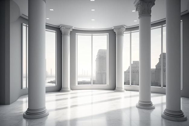 Columns and megapolis view in modern interior Theme