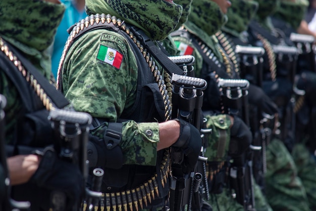 Combat forces marching in parade in Mexico City