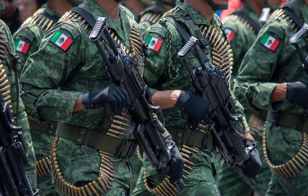 Combat forces marching in parade in Mexico City