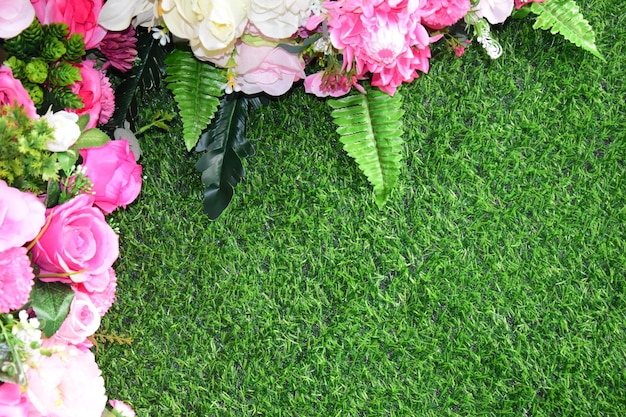 Combination of plants artificial grass Beautiful wall from various artificial creeper plant for background