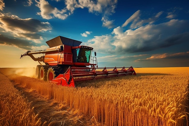 combine harvester in action on wheat field