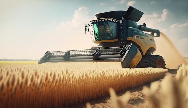 Combine harvester collects wheat in the field Generative AI