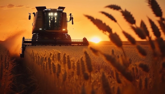 Combine harvester collects wheat in the field Generative AI